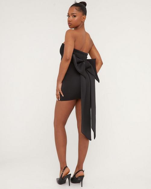 Bandeau Contrast Lace Trim Detail Mini Bodycon Dress In Black
