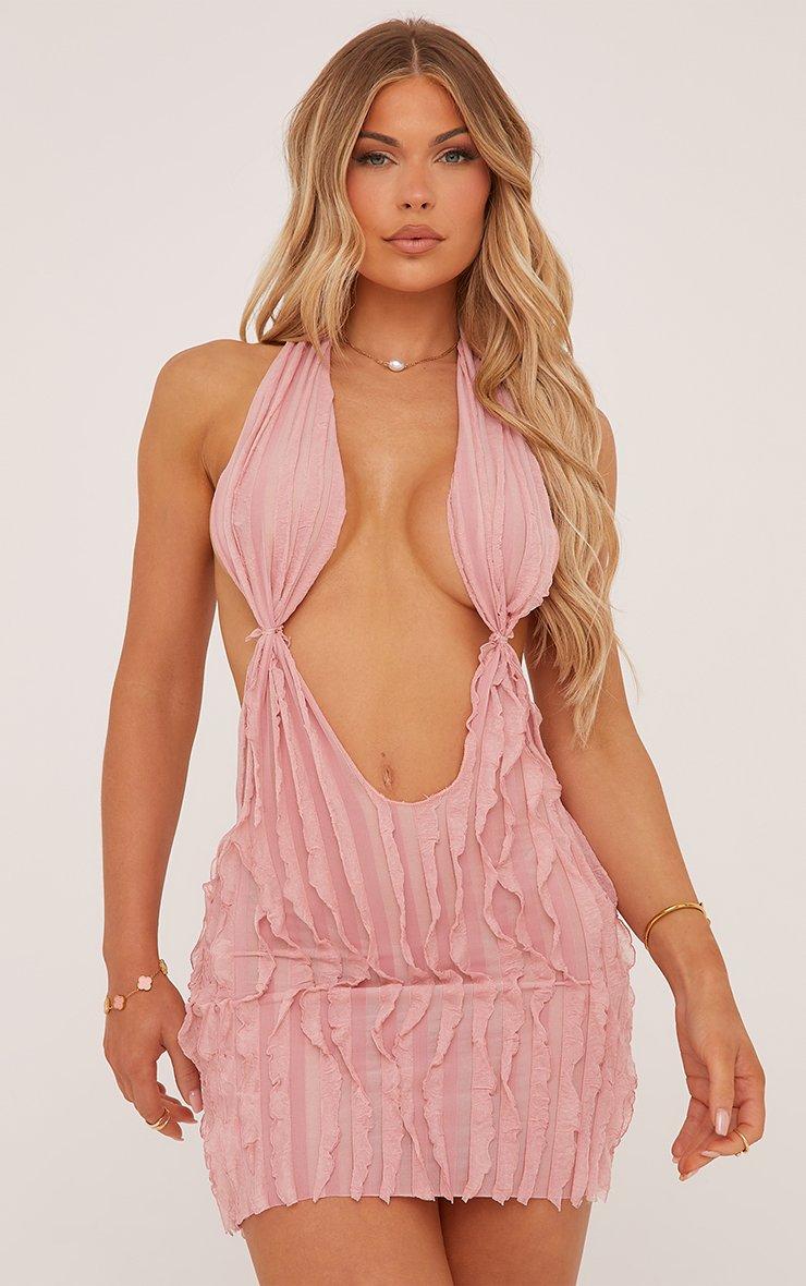 knee length dresses for ladies By Candlelight Beaded Mini Dress Baby Pink