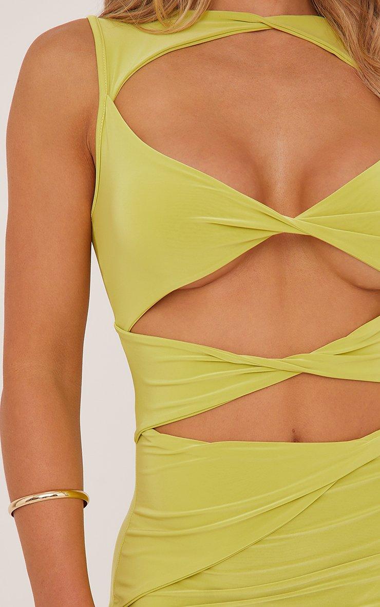 Sleeveless Twist Cut Out Front Mini Bodycon Dress In Lime Green Slinky |  EGO US | EGO