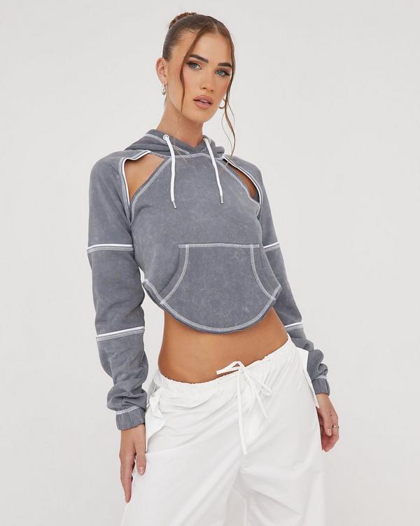 Gray cropped hoodie hot sale