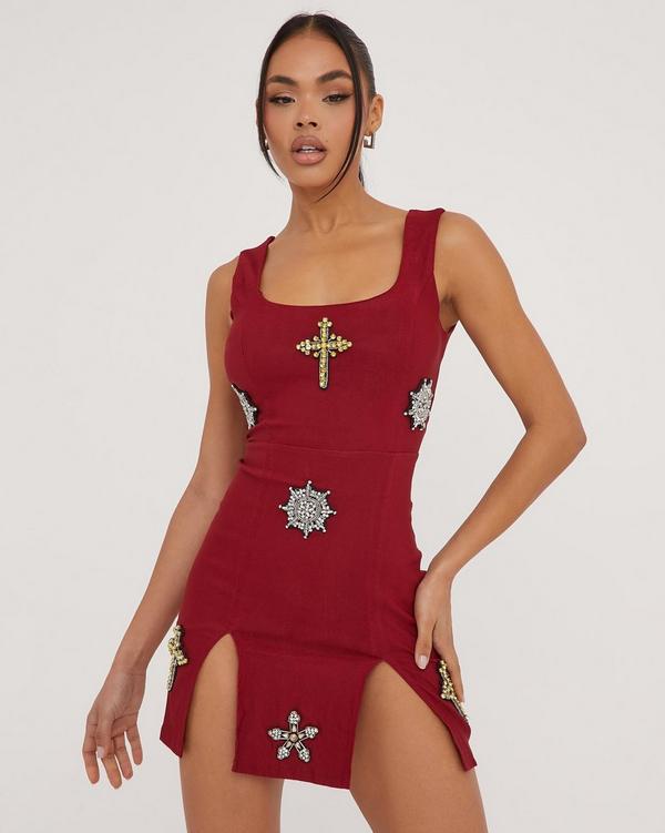 Burgundy Slinky Square Neck Bodysuit, Tops