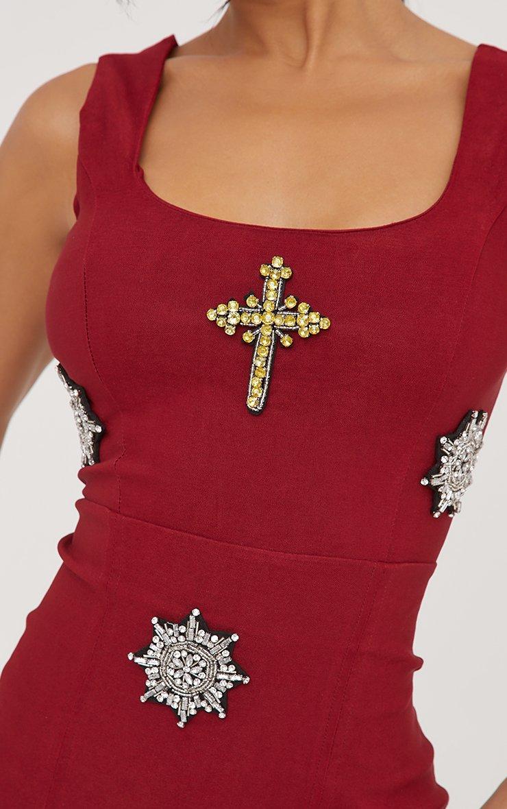 Square Neck Embellished Crucifix Detail Split Leg Mini Dress In Burgundy  Woven | EGO US | EGO
