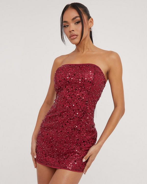 Red Glitter Dress - Sparkly Mini Dress - Bodycon Dress