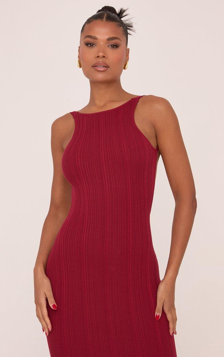 fitted lace wedding dress Colette Premium Long Sleeved Ribbed Knit Maxi Dress in Burgundy main image 1