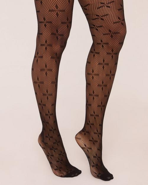 Black Diamante Diamond Print Tights In Black EGO