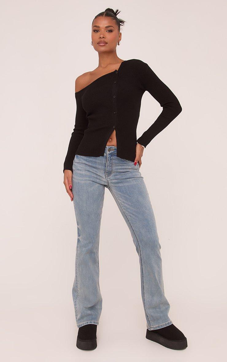トップス Eaphi MULTI SHOULDER PARTS RIB TOPS Long Sleeve Off The Shoulder Button Up Top In Black Rib | EGO UK | EGO