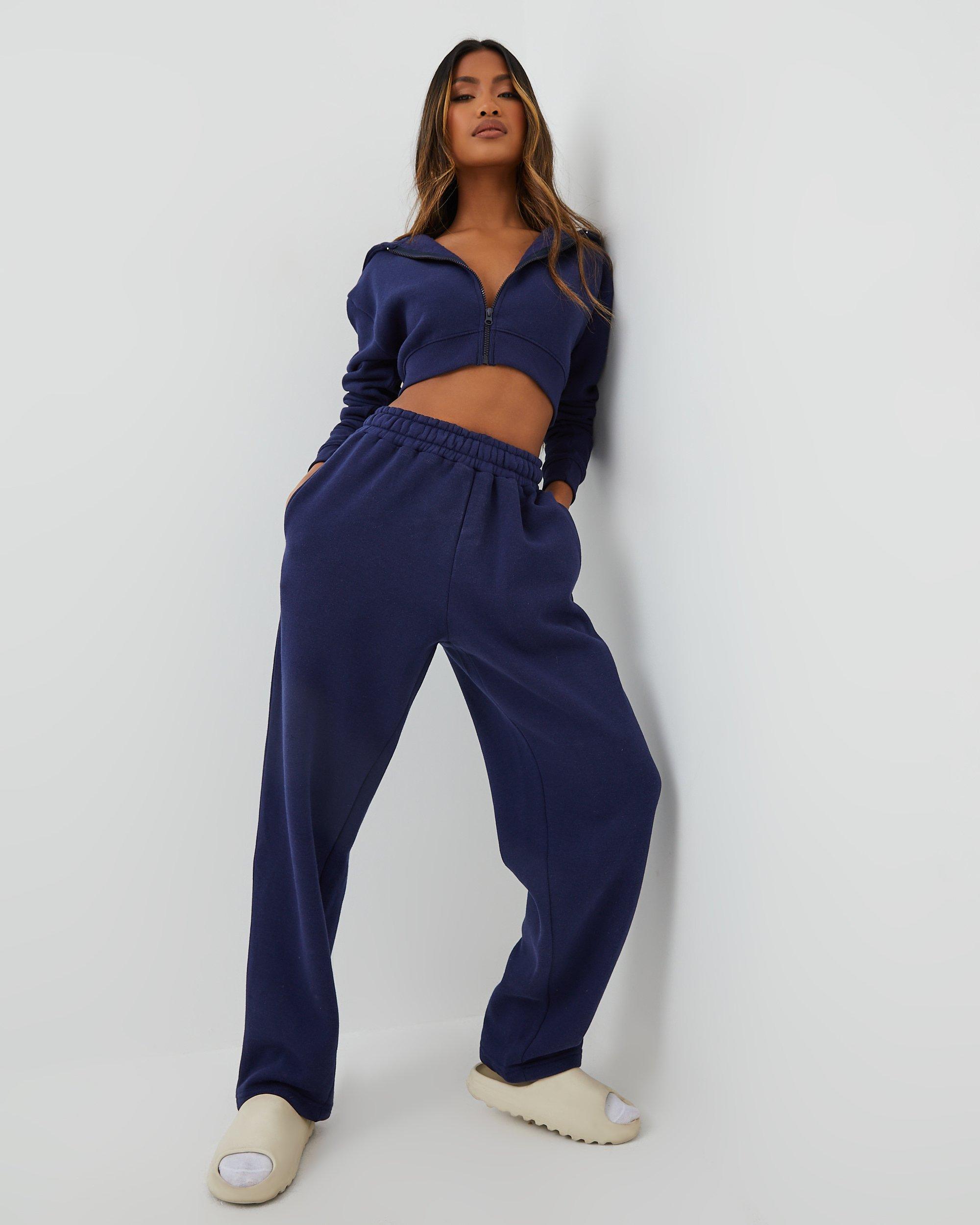 Long Sleeve Oversized Zip Detail Cropped Hoodie In Navy | EGO CA | EGO
