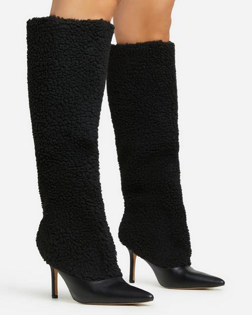 Anah faux suede fluffy tassel hot sale knee high boots in black