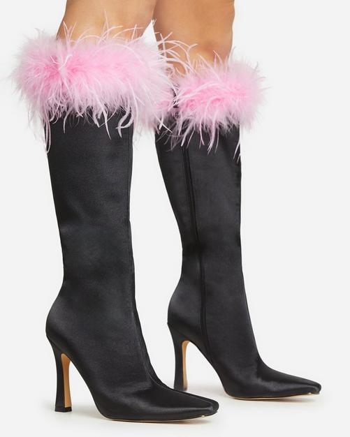 Yodel Layered Detail Square Toe Platform Block Heel Knee High Long 