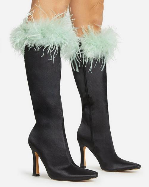 Lace up detail block thigh high hot sale heeled boots