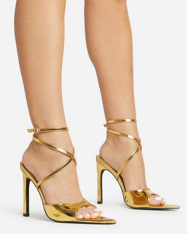 Gold pointed store open toe heels