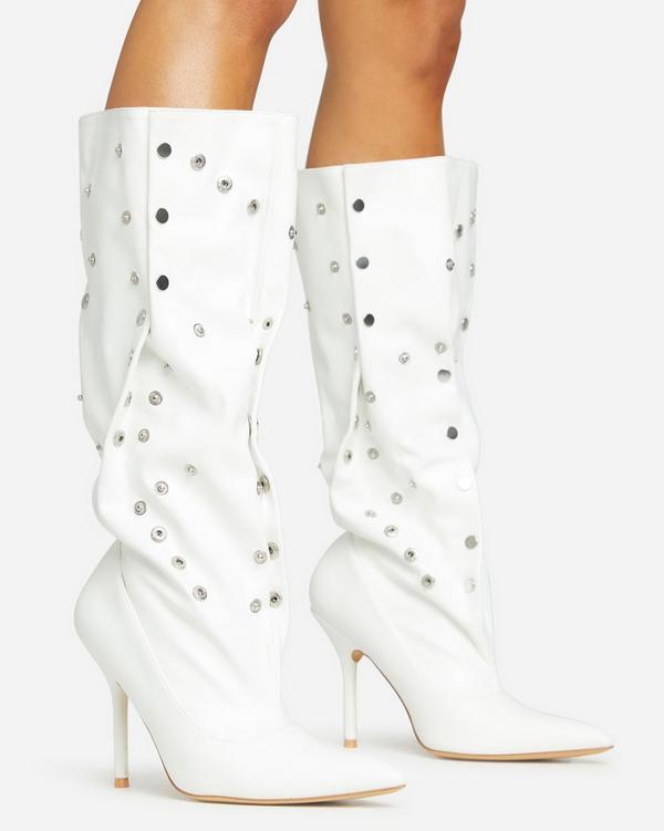 Faux leather shop white boots