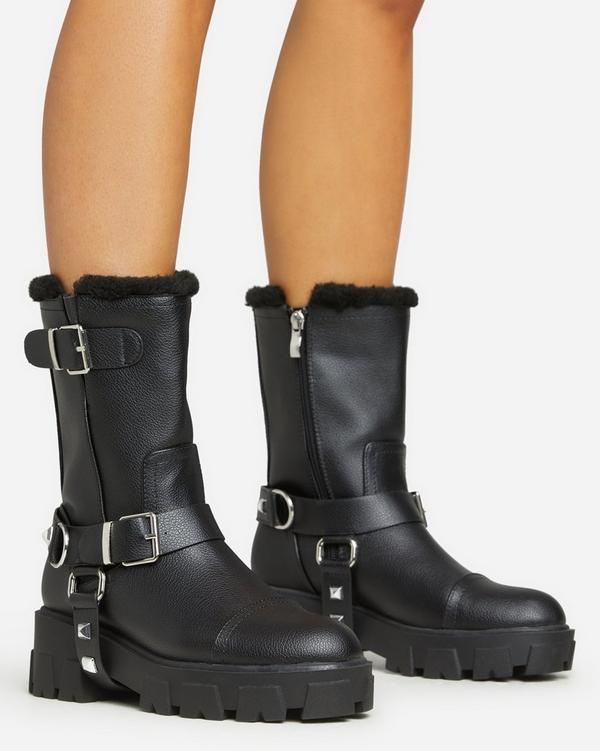 Faux fur cheap biker boots