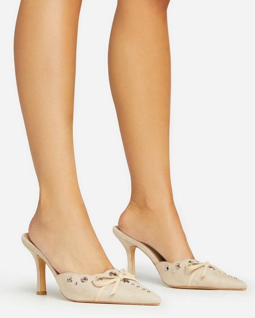 Charisma Eyelet Detail Pointed Toe Court Heel Mule In Nude Faux