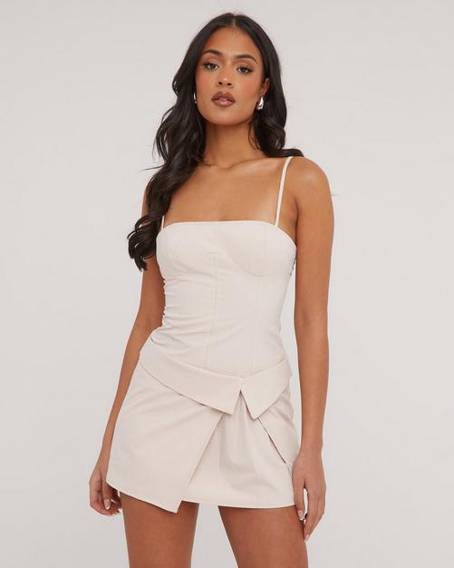 Strappy Square Neck Distressed Detail Mini Dress In Silver