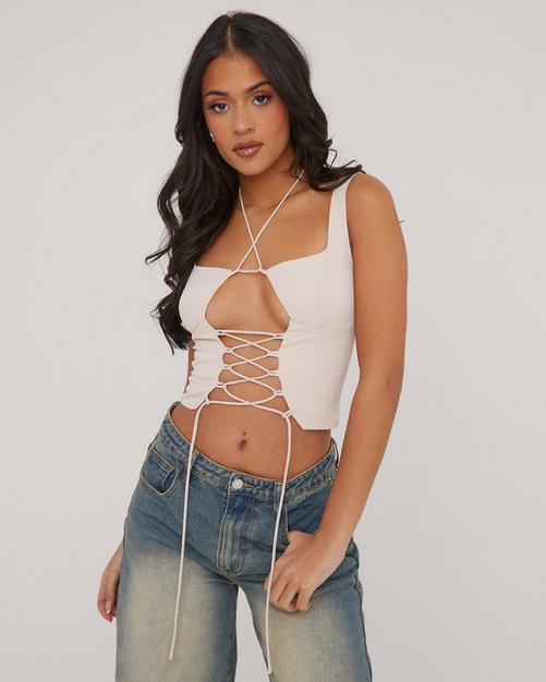 White Ruched Detail Strappy Crop Top