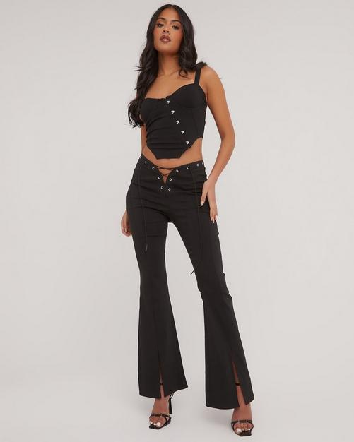 Shape Black Contour Foldover Waist Flare Pants