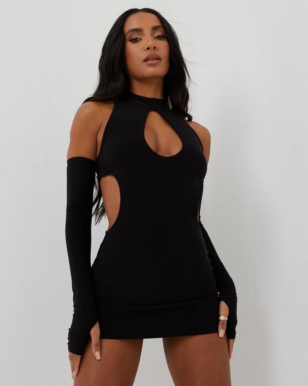 Black fitted dress with sleeves sale