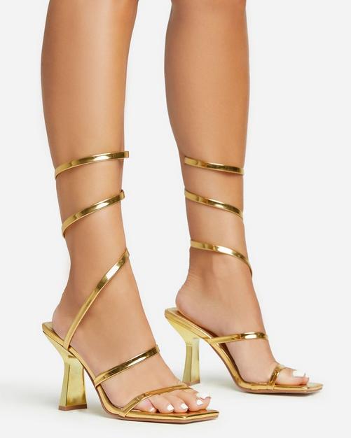 Gold 4 inch block on sale heels