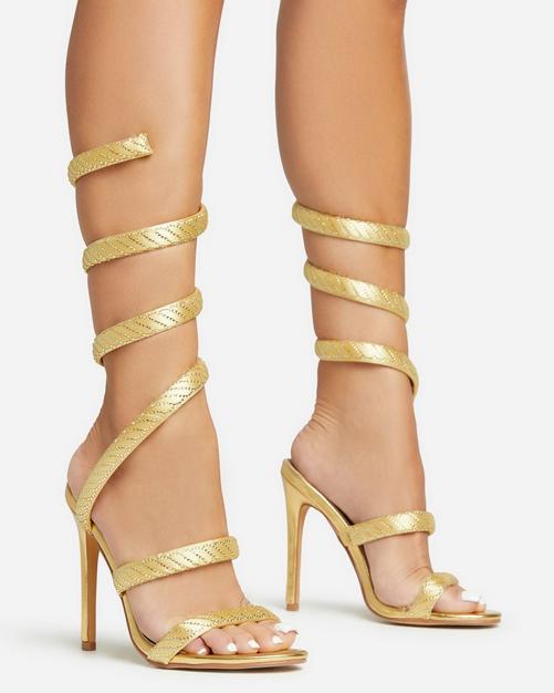 One strap gold outlet heels