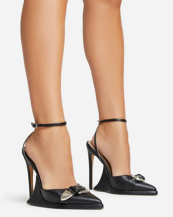 Black ankle strap pointed sales heels