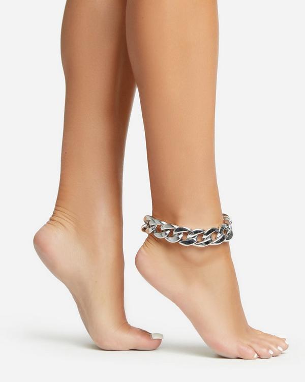 Chunky Flat Chain Anklet In Silver EGO