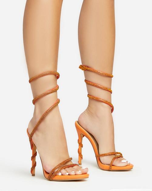 Orange strappy online heels