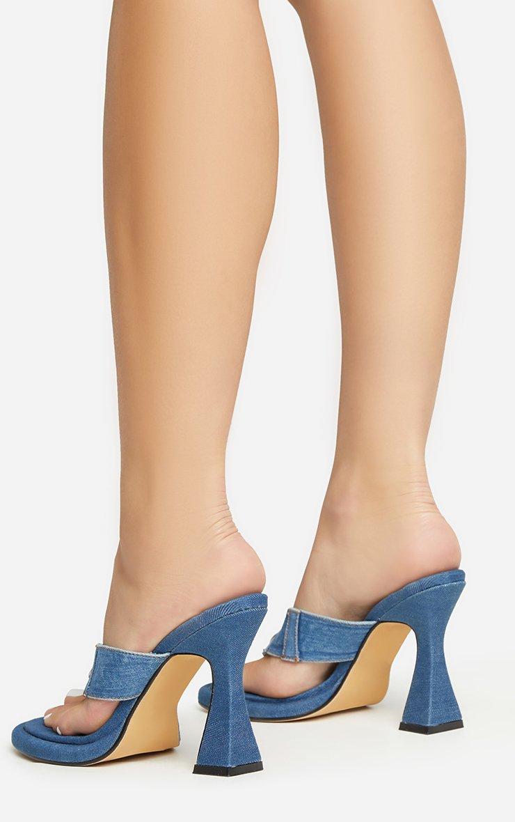 Oxford-Street Button Detail Thong Strap Flared Block Heel Mule In