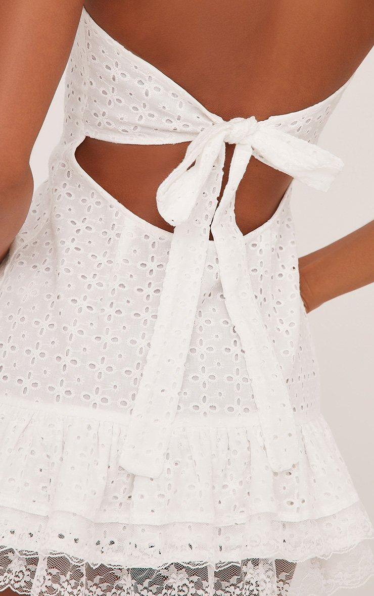 Bandeau Tie Back Tiered Frill Lace Hem Broderie Mini Dress In White | EGO  US | EGO
