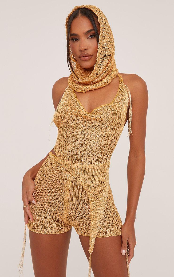 Halterneck Asymmetric Top And Hotpants With Hood Co-Ord Set In