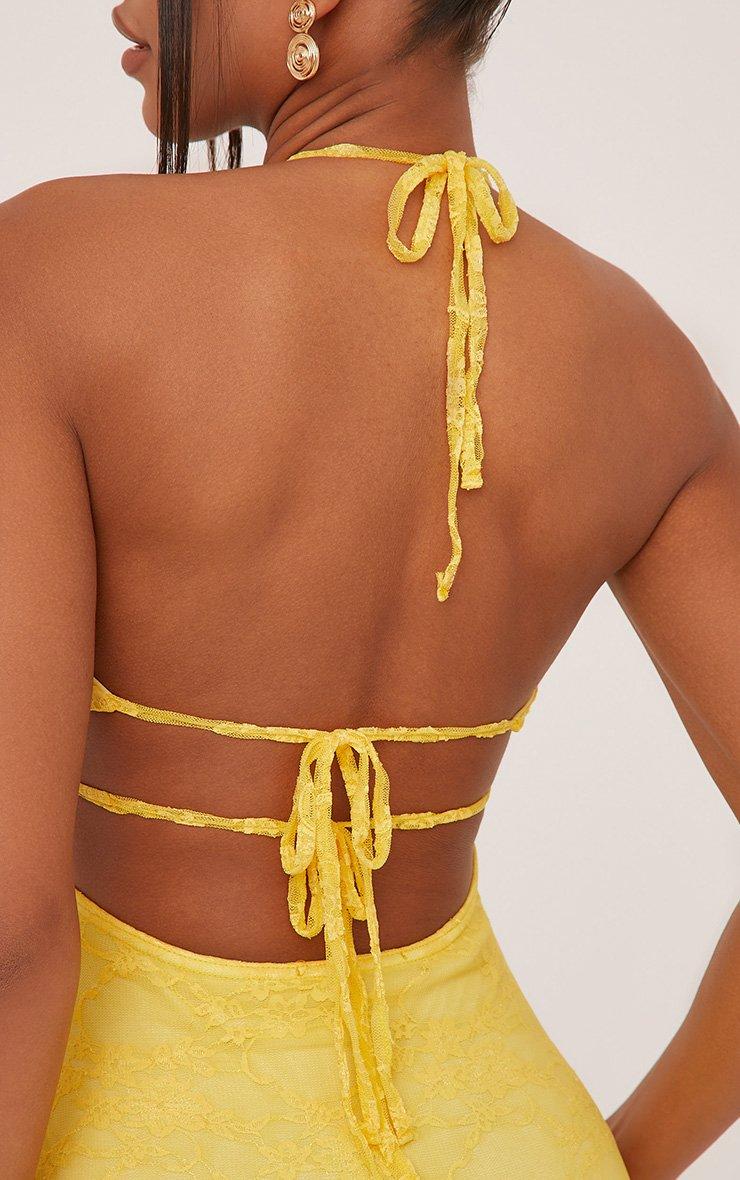 Plunge Halterneck Frill Detail Mini Bodycon Dress In Yellow Lace | EGO US |  EGO