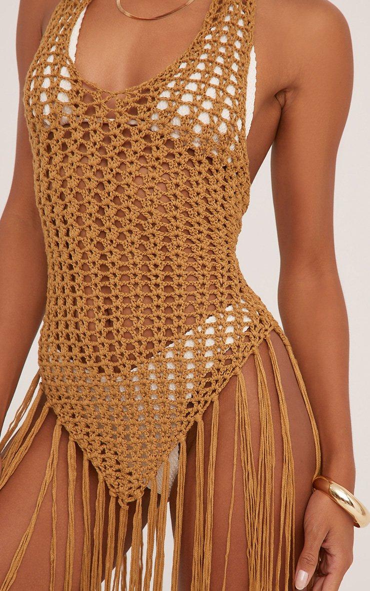 gold crochet beach dress Wide Eyed Girl Long Crochet Coverup Maxi Dress in Gold Metallic main image 1