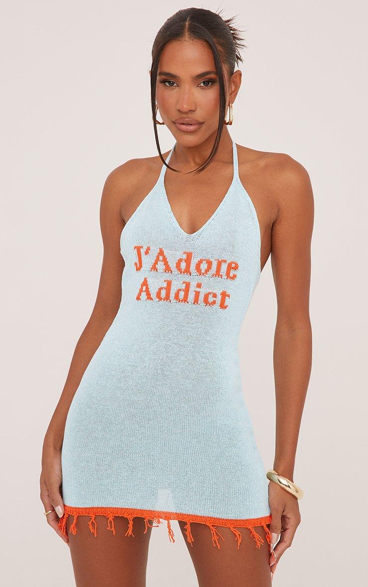 Halterneck 'J'Adore Addict' Orange Contrast Detail Tassel Hem