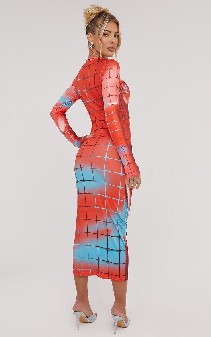 Long Sleeve Body Print Maxi Dress In Muti Red | EGO US | EGO