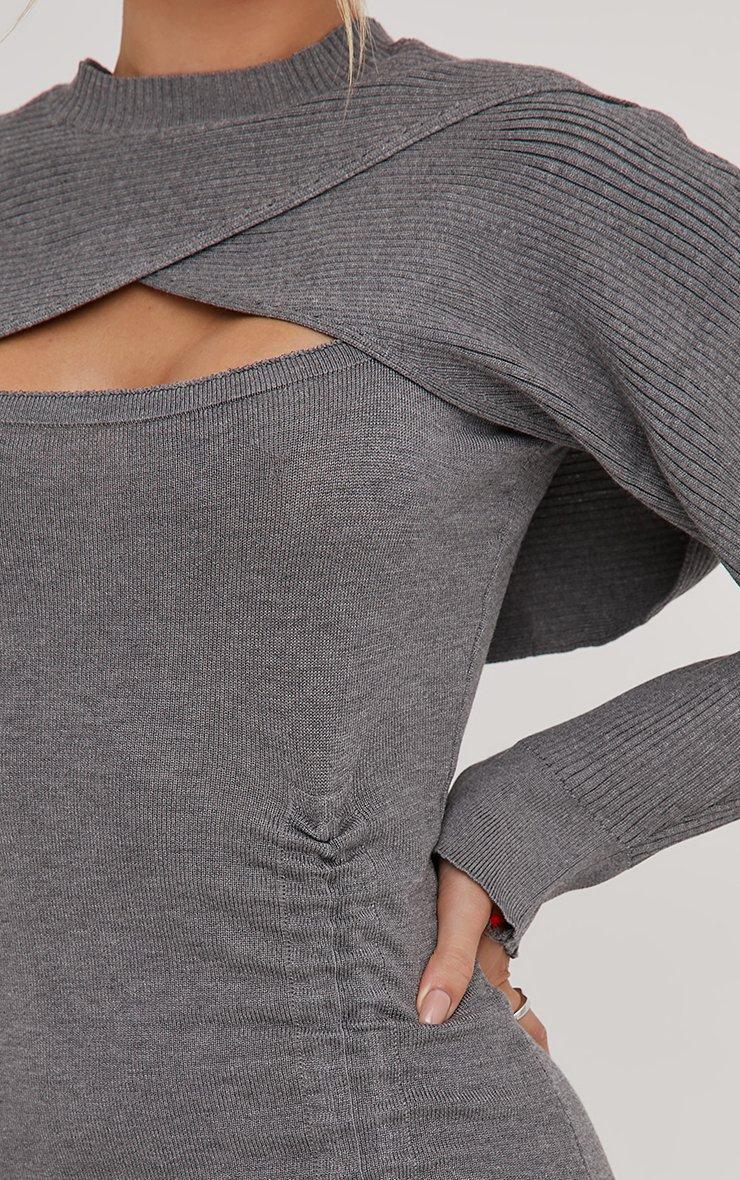Long Sleeve Wrap Detail Ruched Side Mini Dress In Grey | EGO US | EGO