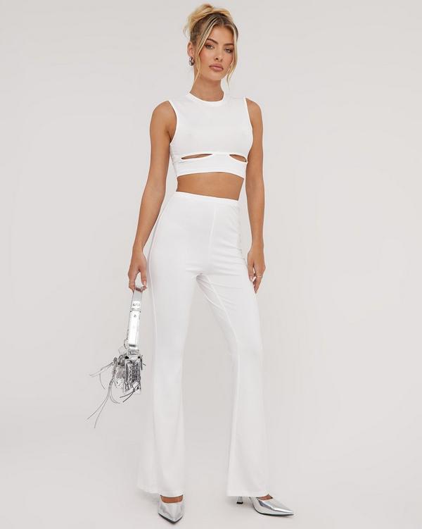 White crop top pants hot sale set