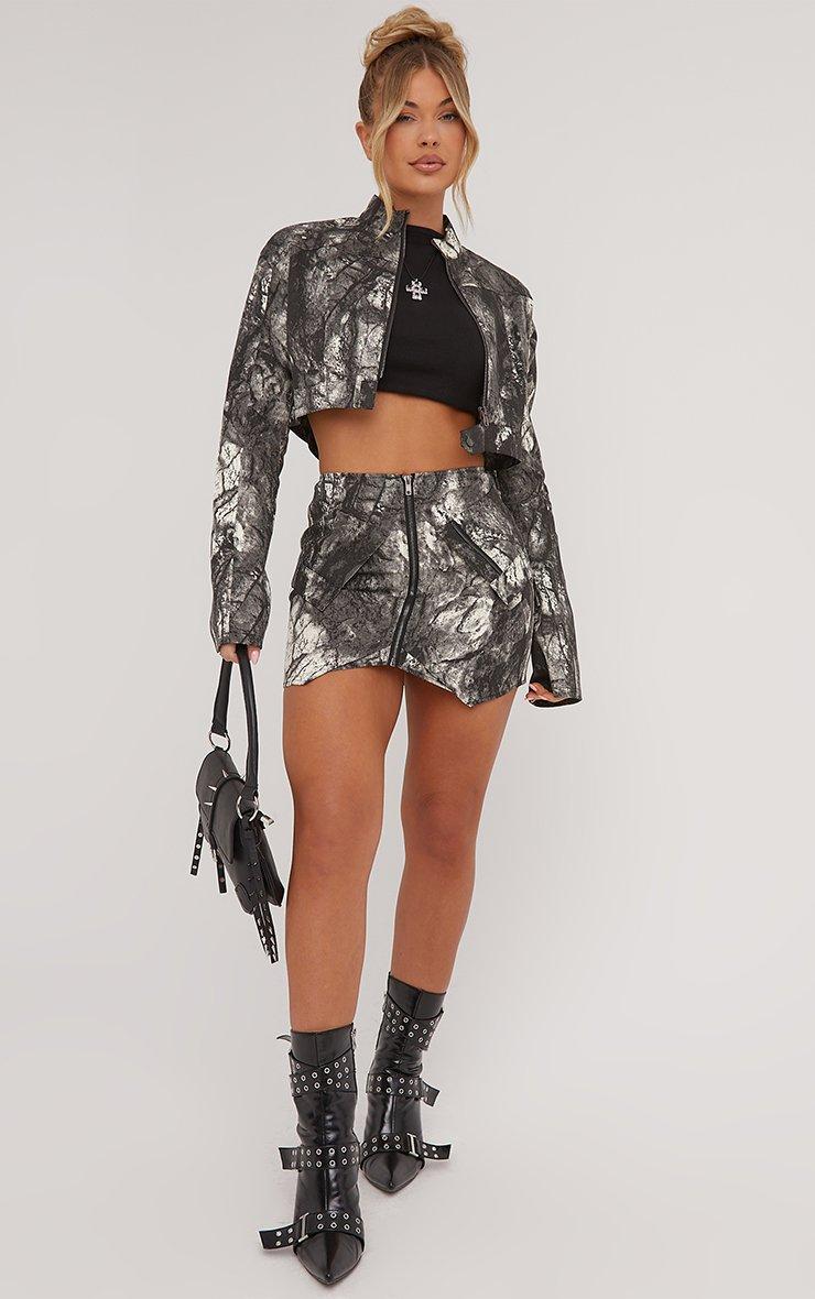 High Neck Zip Front Cropped Jacket In Black Acid Wash | EGO US | EGO