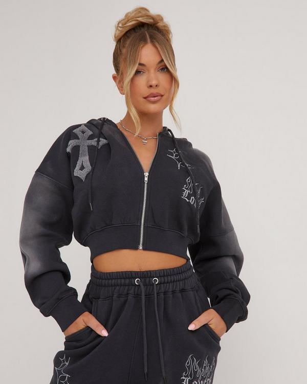 Navy crop best sale zip hoodie