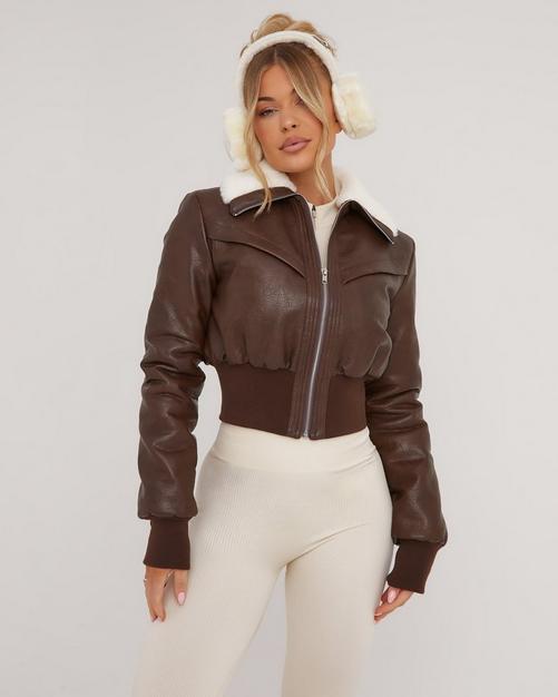 Pocket Detail Faux Leather Bomber