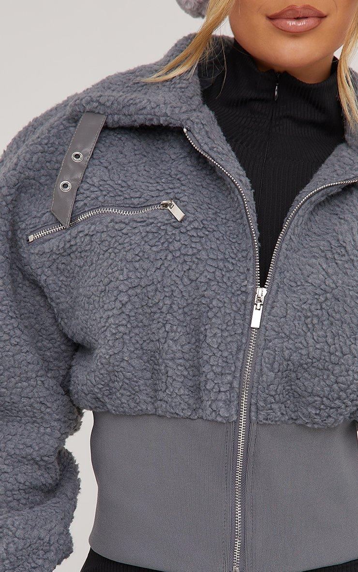 Cinched Waist Cropped Bomber Jacket In Grey Borg | EGO US | EGO