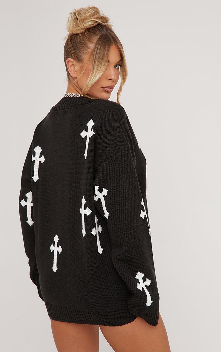 Long Sleeve Cross Patch Detail Oversized Jumper In Black Long Sleeve Cross Patch Detail Oversized Jumper In Black