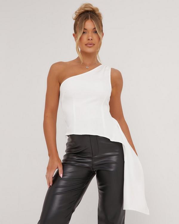 ASYMMETRIC TOP AND STRAIGHT-LEG TROUSERS WITH BUCKLES CO-ORD