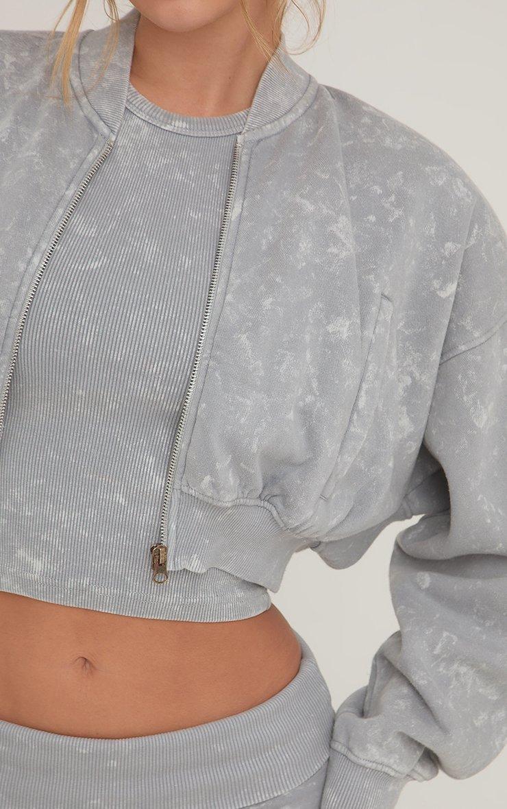 Zip Through Cropped Hoodie In Grey Acid Wash | EGO US | EGO