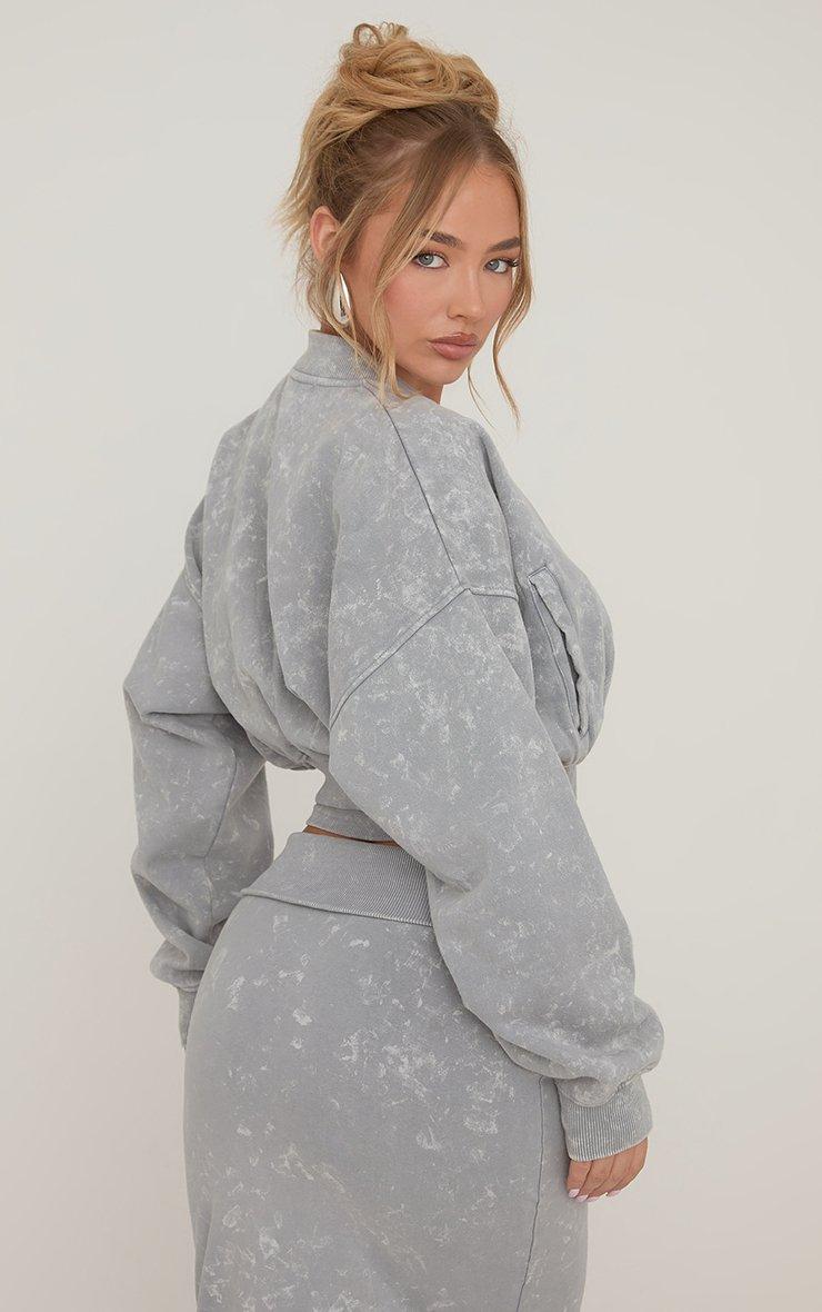 Zip Through Cropped Hoodie In Grey Acid Wash | EGO US | EGO