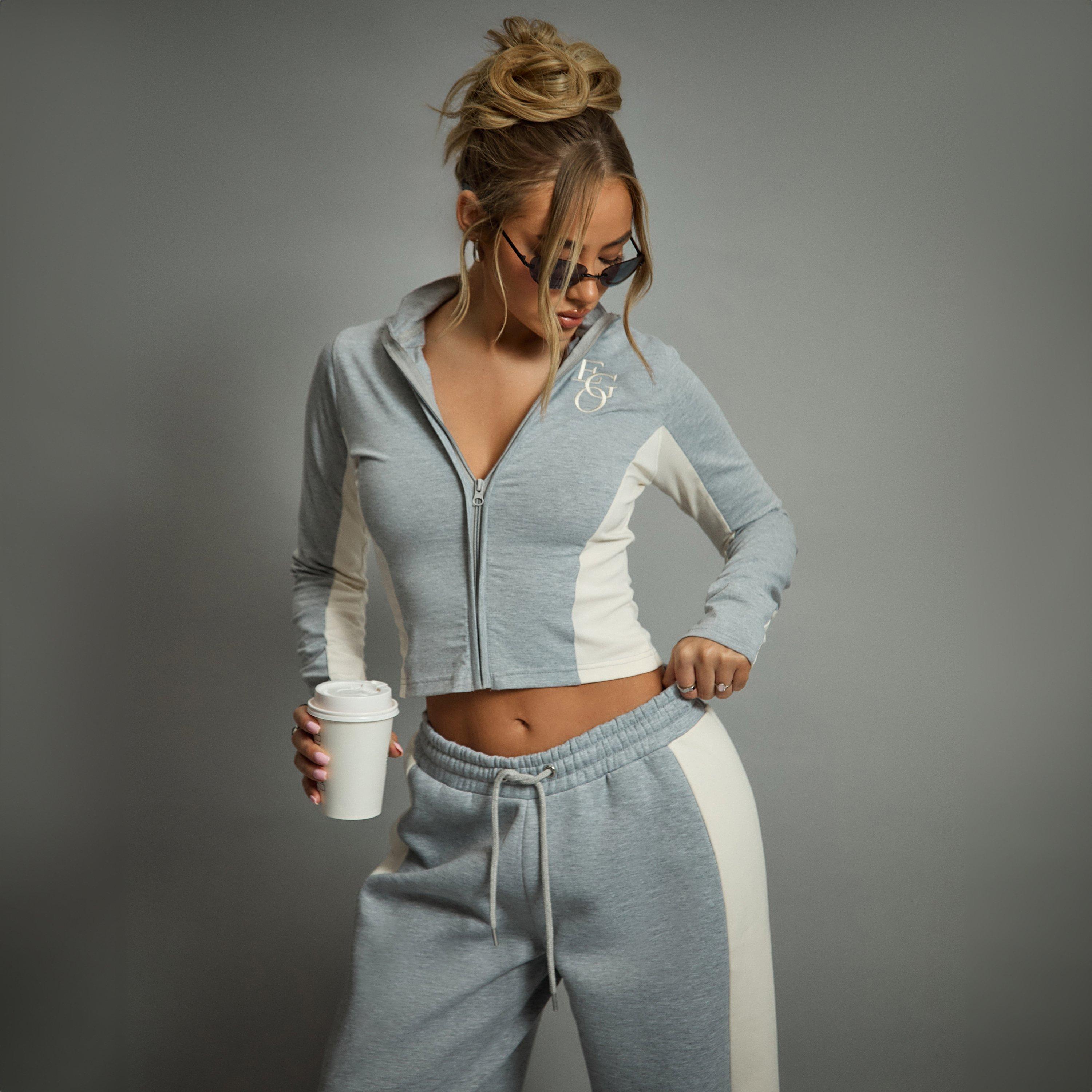 Long Sleeve High Neck Zip Front Ego Graphic Top In Grey, Women's Size UK 12