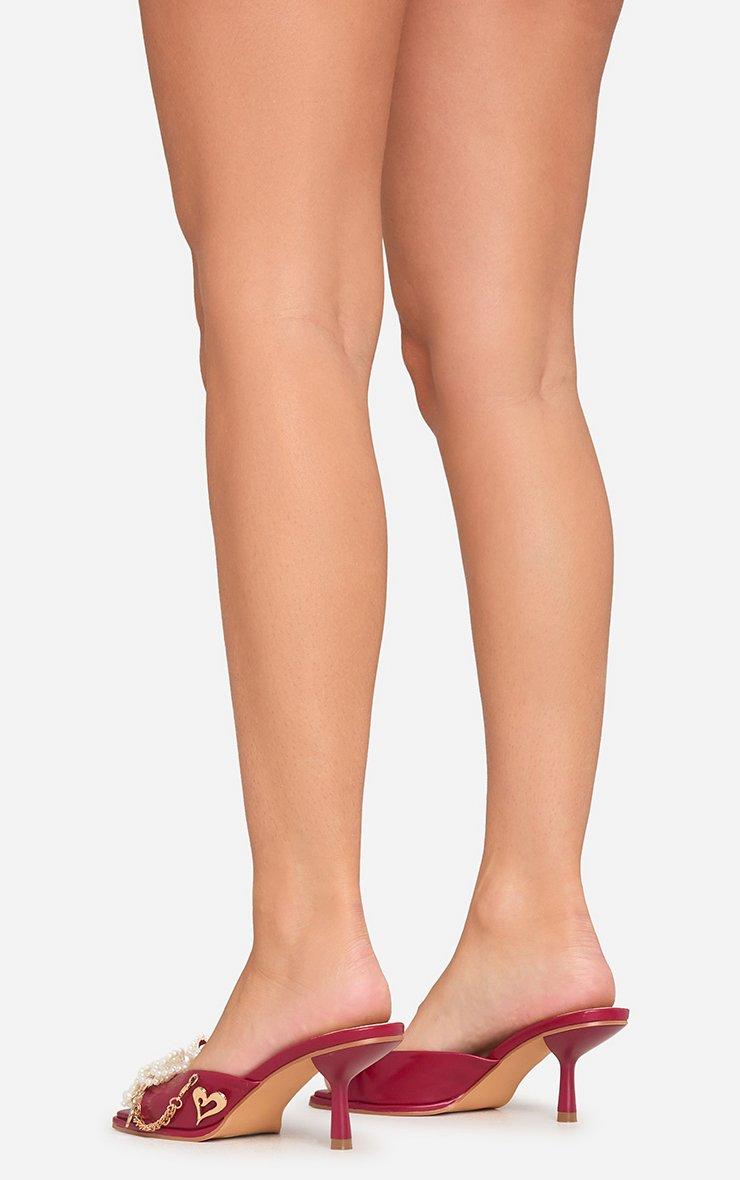 Water-Lilies Pearl Bow Chain Detail Square Peep Toe Kitten