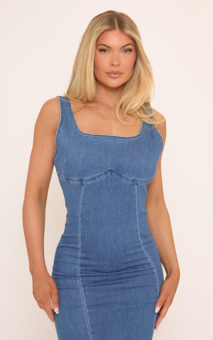 bodycon midaxi dress Ruffle V-Neckline Mesh Bodycon Midaxi Dress, Blue Abstract – Jolie Moi  Retail main image 0