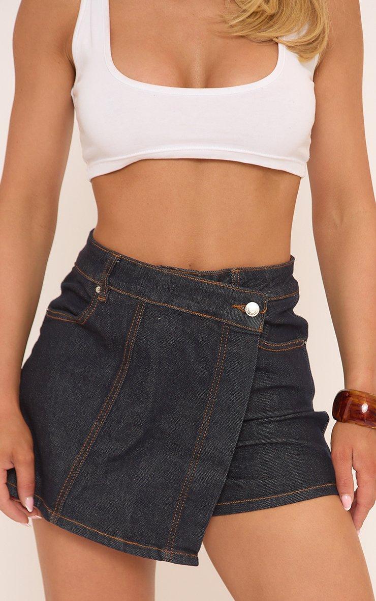 High Waist Wrap Front Skort In Indigo Blue Denim | EGO Shoes High Waist Wrap Front Skort In Indigo Blue Denim | EGO Shoes