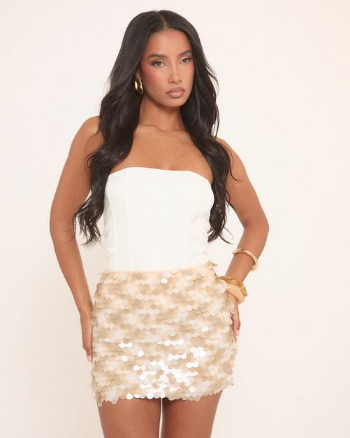 Mid Rise Matt Disc Sequin Mini Skirt In Rose Gold