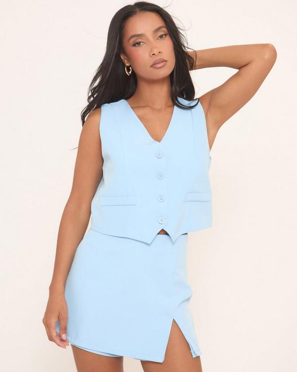 Sleeveless Cropped Waistcoat In Blue